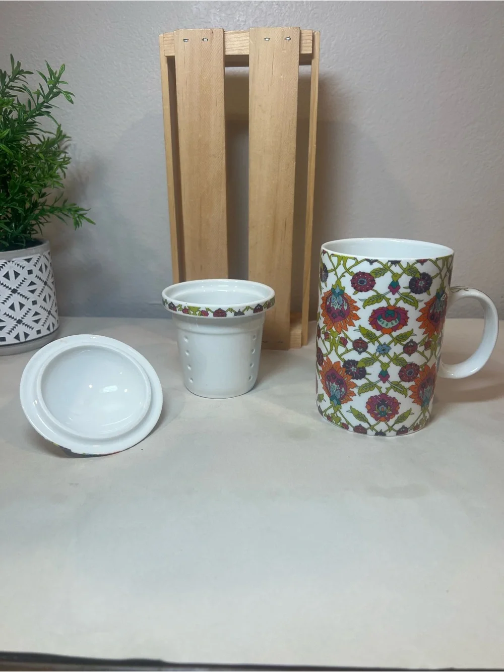 3-pc World Market Teacup, Loose-Leaf Infuser, and Lid 6” Combo | 12 oz. | Boho